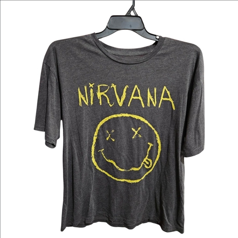 Nirvana Smiley Face Live 93 Tour Graphic T-Shirt Charcoal Gray 2XL Tee Shirt New